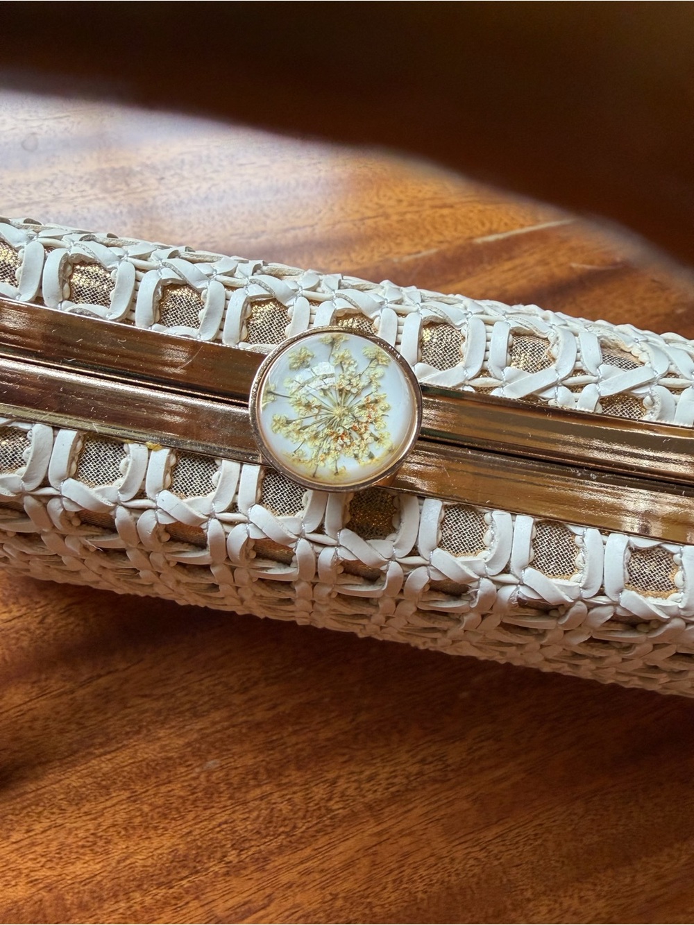 Tommy Bahama Cream Woven Mini Bag with Bamboo Handle - Picture 4 of 5